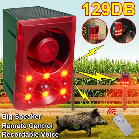 Solar Motion Sensor Alarm 129dB Gunshot Dog Barking Security Siren Repellent