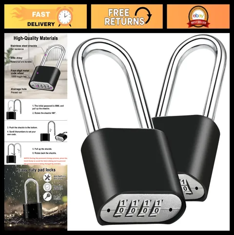2pcs Heavy Duty 4-Digit Combination Lock, Waterproof Padlock for Gates, Fences,