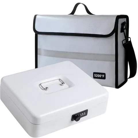 Fireproof Document Bag with Lock Box - Secure Cash, Contracts & Passports Combo
