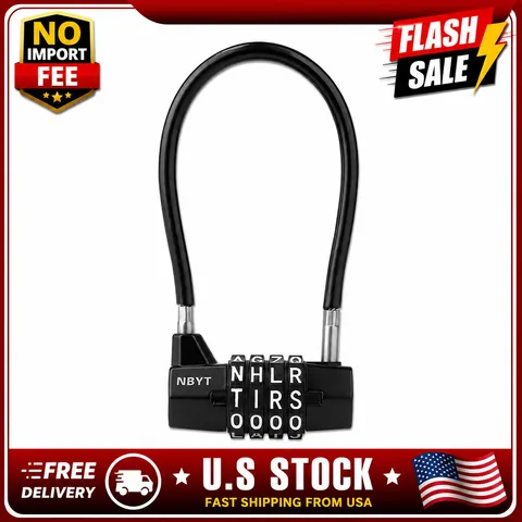4 Word Combination Padlock Resettable Cable Lock for Gate Fence Cabinet Refriger