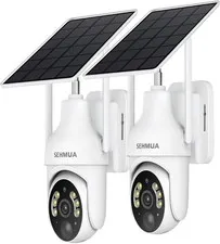 SEHMUA 2K Solar Security Cameras Wireless Outdoor, 2 Pack 360° View Pan Tilt WiF