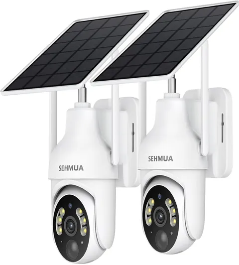 SEHMUA 2K Solar Security Cameras Wireless Outdoor, 2 Pack 360° View Pan Tilt WiF