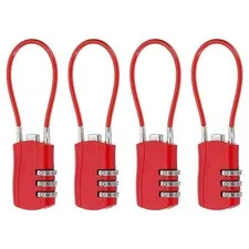 4 Pcs 3 Digit Luggage Cable Combination Lock with 5" Long Cable, Red