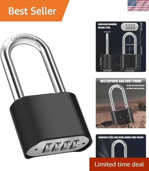2.5in Long Shackle Combination Lock, Large Outdoor Weatherproof Padlock, Desi...