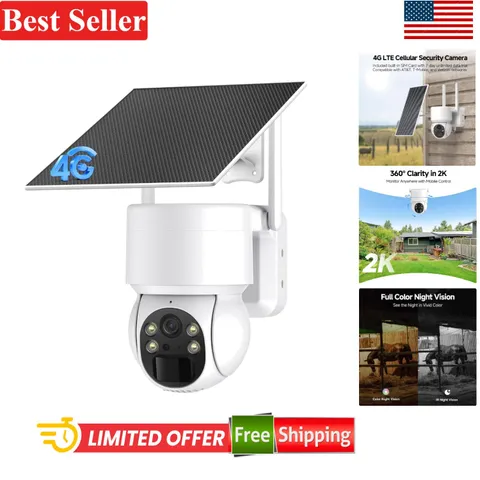 Wireless Outdoor Security Camera 2K HD 360° Pan Tilt Cellular Night Vision
