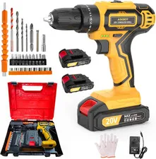 Cordless Drill with Battery and Charger, 20V Electric Power Drill with 3/8" Keyl