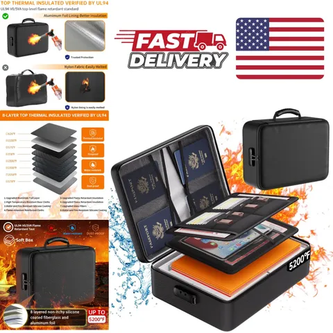 Portable Fireproof File Storage Bag 8 Compartment Organizer for Important Papers