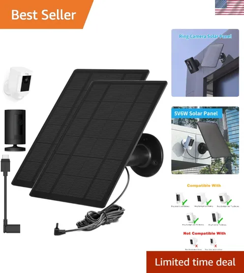 Durable Ring Camera Solar Power Solution - 2-Pack with Easy Installation Bracket