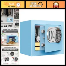 Small Kids Safe Box for Money - Digital Mini Safe with Keys & Code, Home Use, Bl