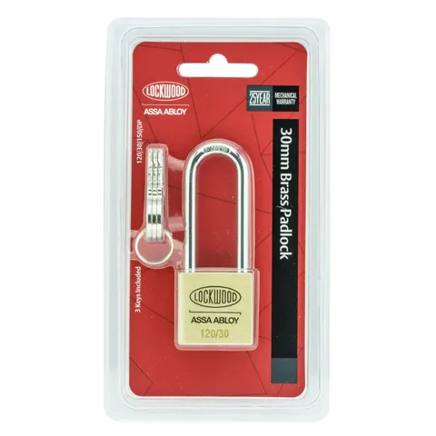 Lockwood 30mm Brass General Purpose Padlock Long Shackle