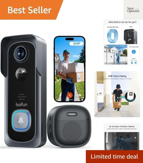 5MP Video Doorbell Camera Wireless – Sharper Than 2K, No Subscription, 166° W...