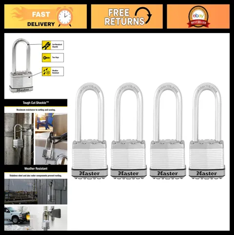 Heavy Duty Outdoor Padlock Set, Keyed Alike, 4 Pack, Weather Resistant Security