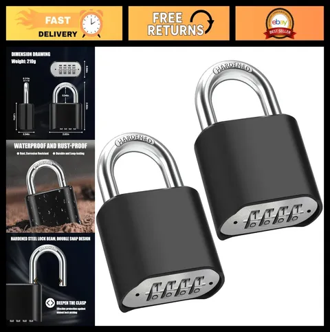 2 Pack Weatherproof Resettable Combination Padlocks - High Security for Sheds, F