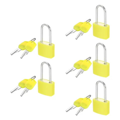 5 Pcs Padlock with Keys Long Shackle Waterproof Keyed Locks Yellow