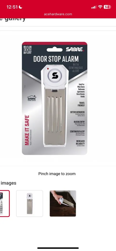 SABRE Door Stop Alarm HS-DSA 120dB Security Wedge For Travel Hotel Dorm Home