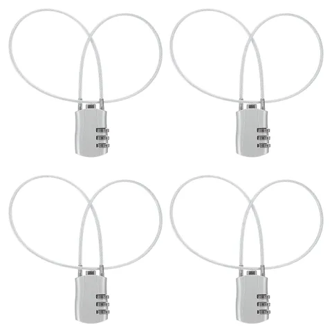 4 Pcs 3 Digit Luggage Cable Combination Lock with 20" Long Cable, Silver