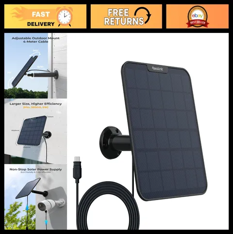 6W Solar Panel for Wireless Battery Outdoor Security Camera - Black, Eco-Friendl