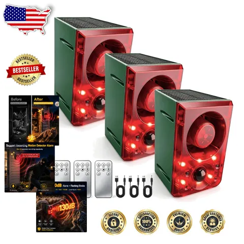 Powerful Solar Alarm 3-Pack: 130dB Sound, PIR Motion Sensor, Weatherproof