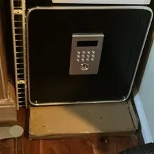 Black Metal Digital Safe w/ Electronic Keypad Lock, Silver Accents