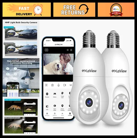 4MP Wireless Security Camera Bulb 360° Indoor/Outdoor, Full Color Night Vision,
