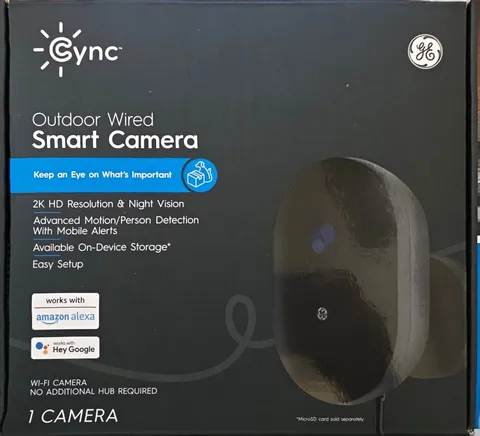 Outdoor Camera W/ Free Gift, GE Cync Outdoor Wired Smart Camera 2K Wi-Fi