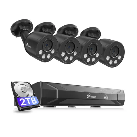 Loocam 4K 8CH PoE Security Camera System 2TB HDD, Smart Human Vehicle Detection