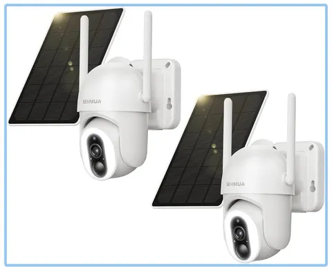 SEHMUA 2K Solar Security Cameras Wireless Outdoor, 2 Pack 360° View Pan/Tilt