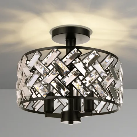 FRIDEKO HOME Black Crystal Ceiling Light - 2-Black-3 Light-1pcs-11.8 inch