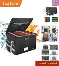 File Box with Lock,Fireproof Document Box with Zipper＆Pockets,Collapsible Fil...