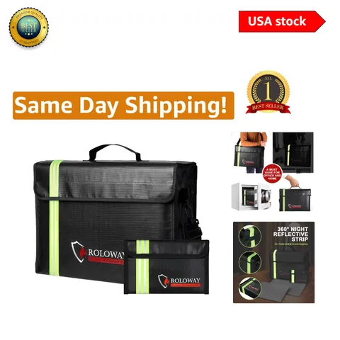 Jumbo 17" Fireproof Document Bag with Reflective Strip - Water Resistant Safety