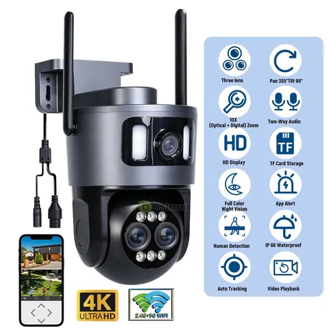 Wireless Security Camera WiFi Outdoor 10X Zoom PTZ Full Color Night Vision Cam
