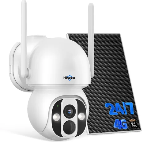 Hiseeu 4G LTE Cellular Security Camera Solar Powered, No WiFi Security Camera