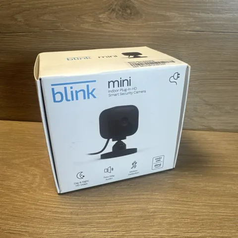 Blink Mini Compact Indoor Plug-In Smart Security Camera 1080p HD SEALED New