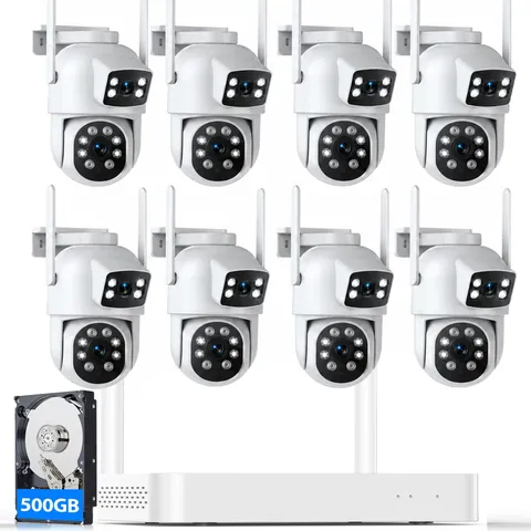 Dual Lens PTZ Wireless Security Kit Auto Tracking 500GB HDD 10CH NVR System lot