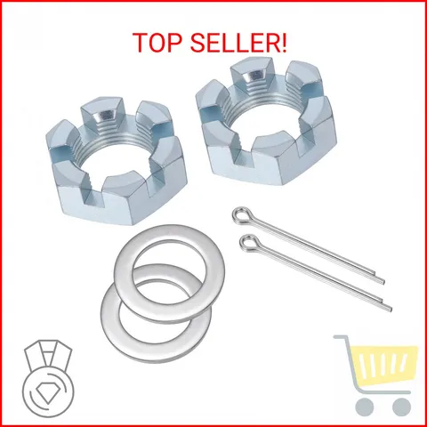 2 Set Trailer Axle Nut Kit Castle Nut Kit for 1" Shaft Spindle, Includes 1" Shaf