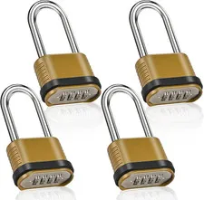 4 Pack Long Shackle Combination Padlock - 105Mm Heavy Duty Combination Locks, Ou
