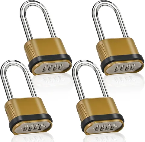 4 Pack Long Shackle Combination Padlock - 105Mm Heavy Duty Combination Locks, Ou