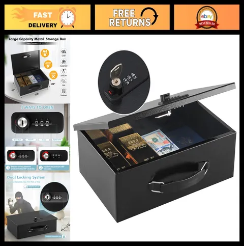 Fireproof Lock Box for Documents - Dual Combination & Key Security Safe, 12.6" x