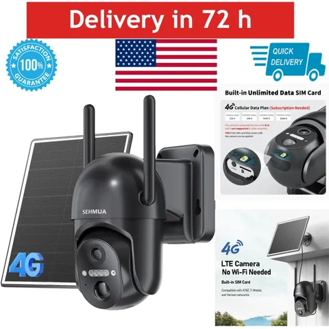 SEHMUA 4G LTE Solar Security Camera Wireless Outdoor 2K Night Vision