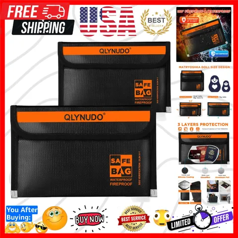 Small Fireproof Money Bag for Cash, Stealth Nesting 2-Pack | Fits Passports |...