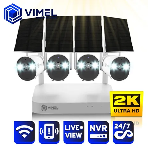 WIFI NVR Security System 4 cameras  Solar Panel UHD 2K Wireless Outdoor Home