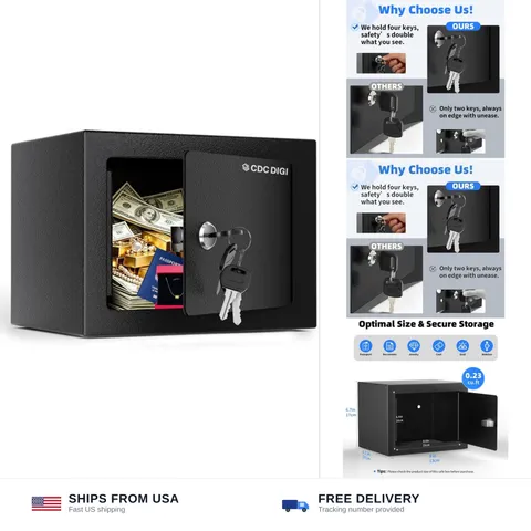 CDC DIGI Steel Security Safe Box with Key Lock,Safe Box for Home, Office, Mon...