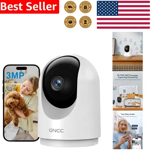 Indoor Security Camera 2K Smart Pan Tilt WiFi Crystal Night Vision Audio Alex...