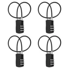 4 Pcs 3 Digit Luggage Cable Combination Lock with 12" Long Cable, Black