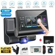 4" Dash Cam 1080P Car DVR Recorder 3 Lens Touch Screen Front/Rear/Inside Camera