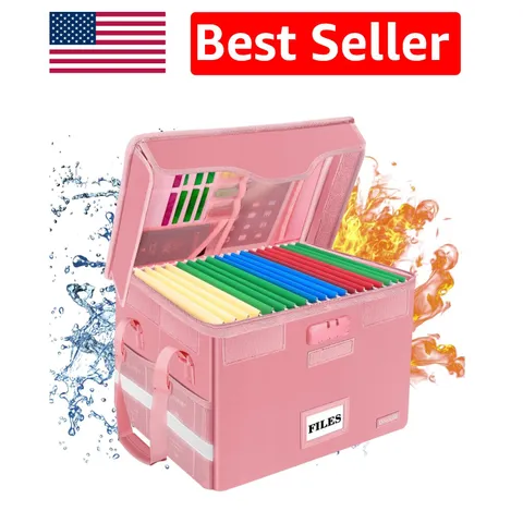 Stylish Fireproof Document Storage Box - 35L Capacity, Portable & Lockable, Pink