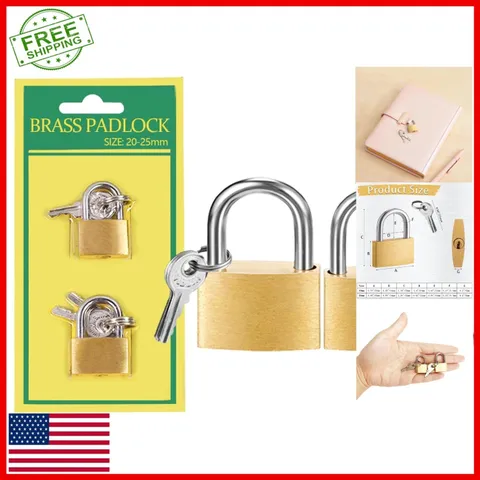 2 Pcs Mini Solid Brass Padlocks with Keys for Luggage & Lockers