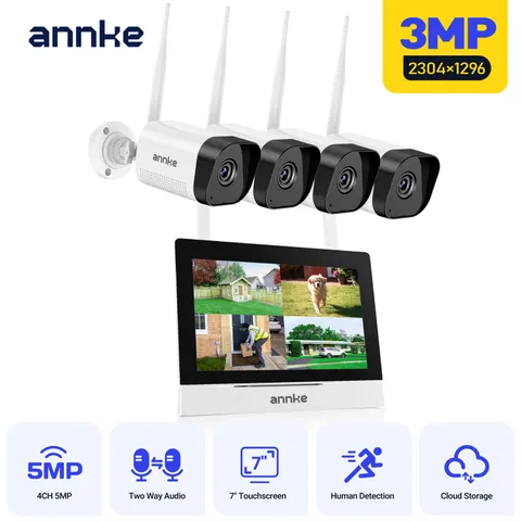 ANNKE 4CH NVR 7" Monitor 3MP WiFi Security Camera System Two-Way Audio Outdoor