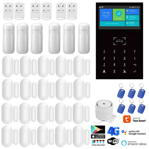 V62 Tuya APP WiFi+US/EU 4G Sim Wireless Home Security Alarm System+Alexa+Google