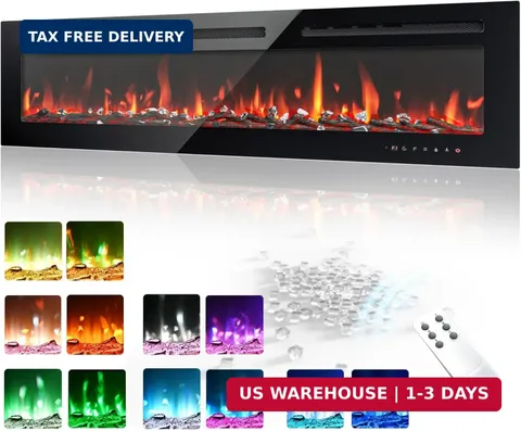 EUHOMY 60 Inch Electric Fireplace Wall Recessed and Wall Mounted with Adjustable